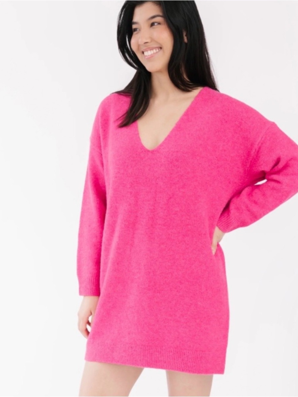 EUC Smash & Tess & Jillian Harris Women's V-Neck Hot Pink Sweater Dress sz: XL